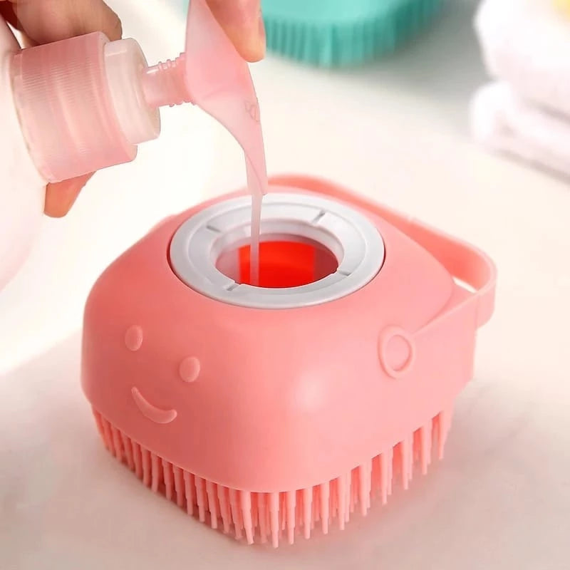 Esponja De Silicone Para Banho Com Dispenser Shampoo Sabonete