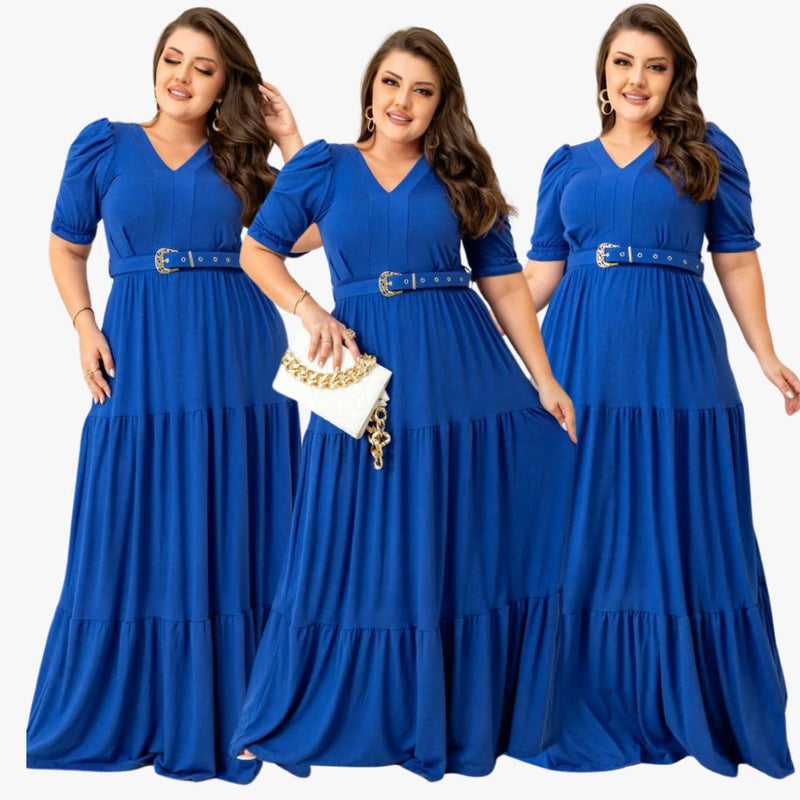 Vestido Longo Plus Size Inverno Evangelico Com Cinto