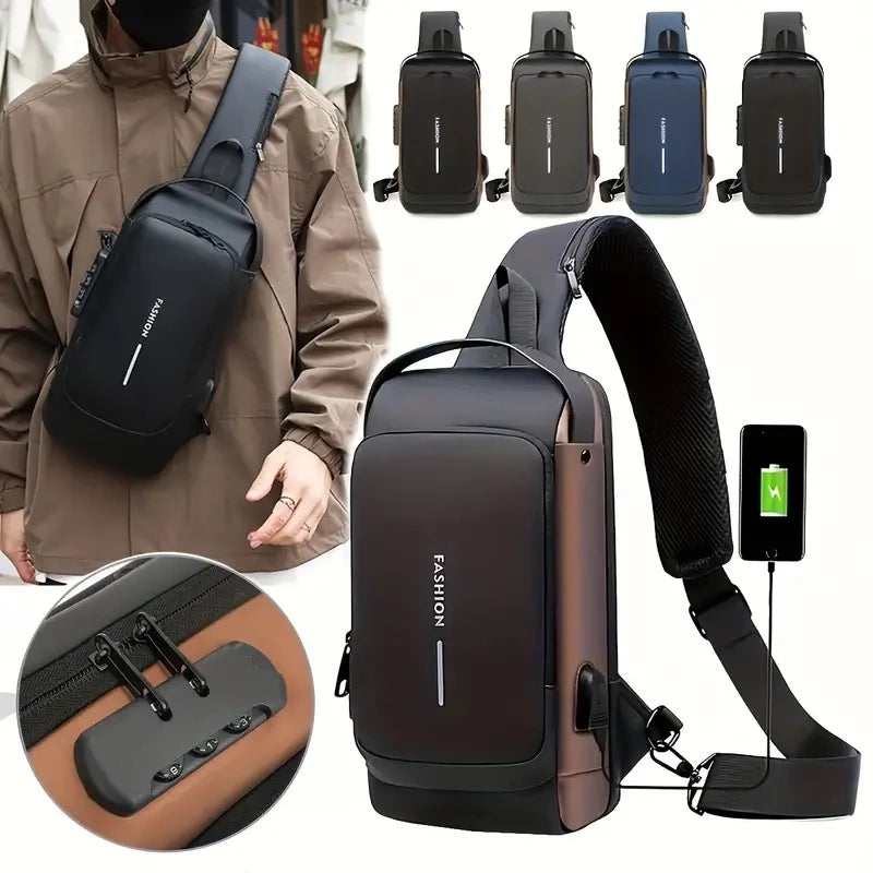 Mochila Anti-Furto com Senha USB Slim Bag Á prova d'água