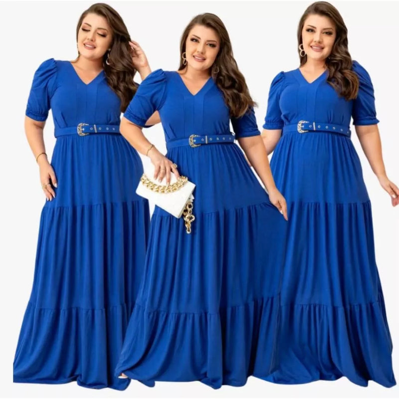 Vestido Longo Plus Size Inverno Evangelico Com Cinto