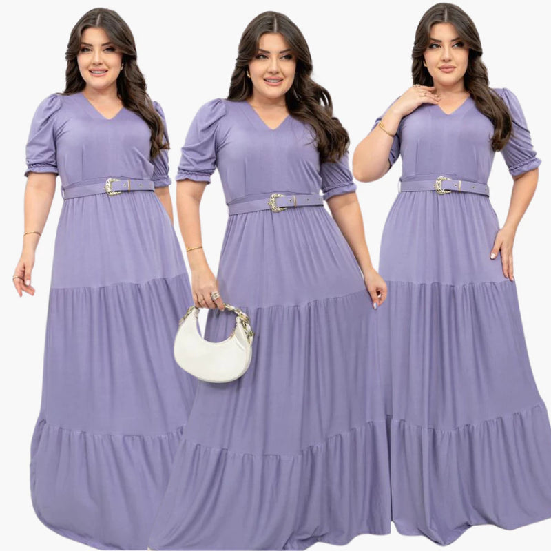 Vestido Longo Plus Size Inverno Evangelico Com Cinto