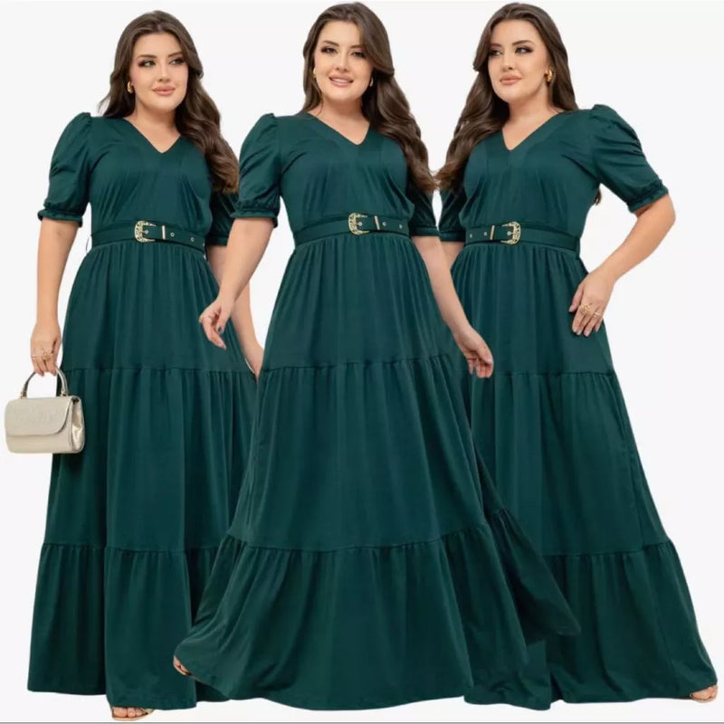 Vestido Longo Plus Size Inverno Evangelico Com Cinto